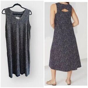 J Jill Wearever Sleevless Maxi Dress Navy Polka Dot